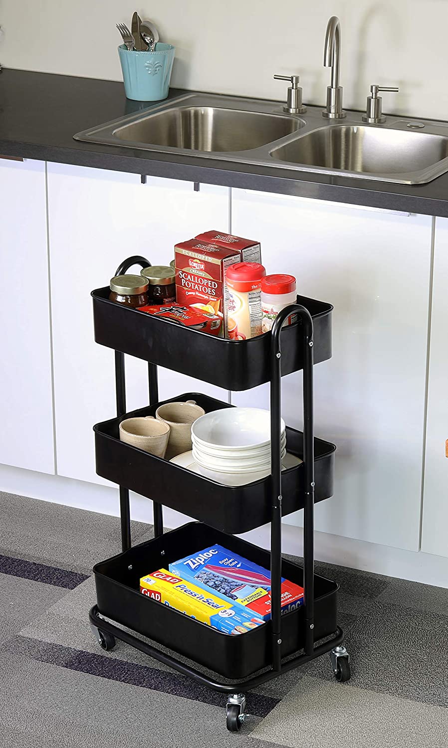 SimpleHouseware Heavy Duty 3-Tier Metal Utility Rolling Cart, Black SimpleHouseware Heavy Duty 3-Tier Metal Utility Rolling Cart, Black